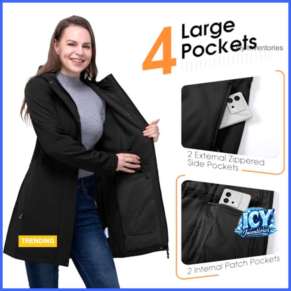 Fleece Lined Softshell Long Jacket Windproof Wate… - image 4